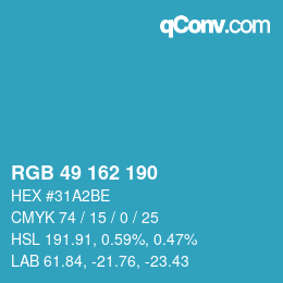 颜色代码: RGB 49 162 190 | qconv.com