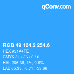 カラーコード: RGB 49 164.2 254.6 | qconv.com