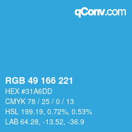 Color code: RGB 49 166 221 | qconv.com