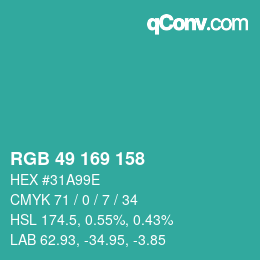 Color code: RGB 49 169 158 | qconv.com