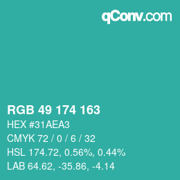 カラーコード: RGB 49 174 163 | qconv.com