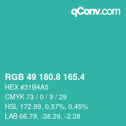 カラーコード: RGB 49 180.8 165.4 | qconv.com