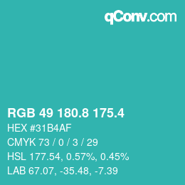 カラーコード: RGB 49 180.8 175.4 | qconv.com