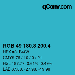 カラーコード: RGB 49 180.8 200.4 | qconv.com