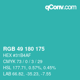 颜色代码: RGB 49 180 175 | qconv.com