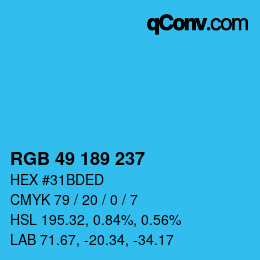 颜色代码: RGB 49 189 237 | qconv.com