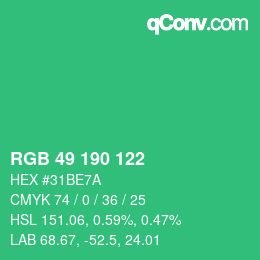 颜色代码: RGB 49 190 122 | qconv.com