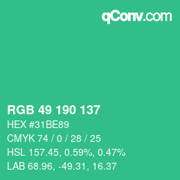 カラーコード: RGB 49 190 137 | qconv.com
