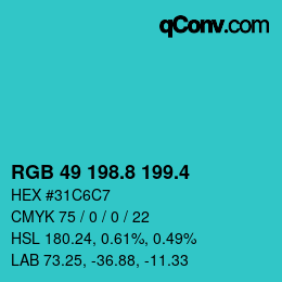 カラーコード: RGB 49 198.8 199.4 | qconv.com