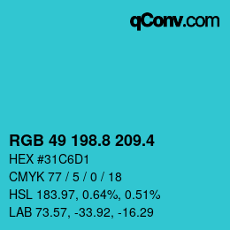 カラーコード: RGB 49 198.8 209.4 | qconv.com
