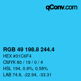 カラーコード: RGB 49 198.8 244.4 | qconv.com