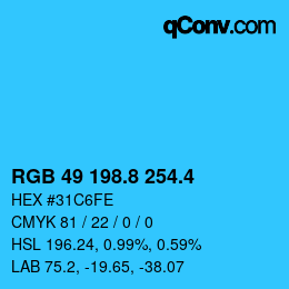 カラーコード: RGB 49 198.8 254.4 | qconv.com