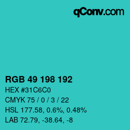 Color code: RGB 49 198 192 | qconv.com