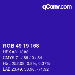 Color code: RGB 49 19 168 | qconv.com