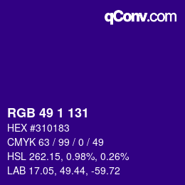 Color code: RGB 49 1 131 | qconv.com