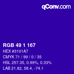 Color code: RGB 49 1 167 | qconv.com