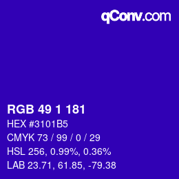 Color code: RGB 49 1 181 | qconv.com