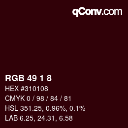 カラーコード: RGB 49 1 8 | qconv.com