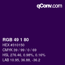Color code: RGB 49 1 80 | qconv.com