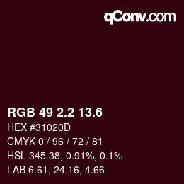 カラーコード: RGB 49 2.2 13.6 | qconv.com