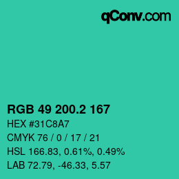 カラーコード: RGB 49 200.2 167 | qconv.com