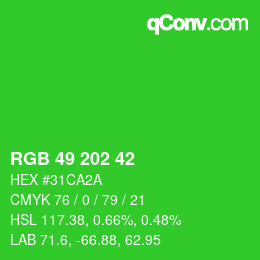 カラーコード: RGB 49 202 42 | qconv.com