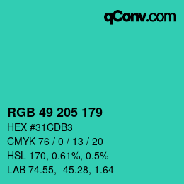 カラーコード: RGB 49 205 179 | qconv.com