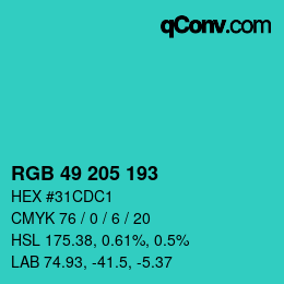 カラーコード: RGB 49 205 193 | qconv.com