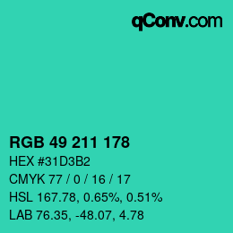 Color code: RGB 49 211 178 | qconv.com
