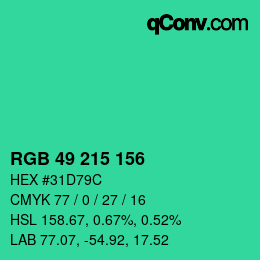 カラーコード: RGB 49 215 156 | qconv.com