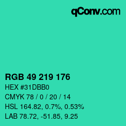 Color code: RGB 49 219 176 | qconv.com