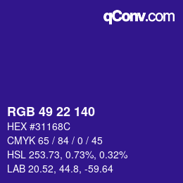 Color code: RGB 49 22 140 | qconv.com