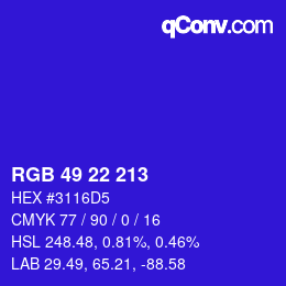 Color code: RGB 49 22 213 | qconv.com