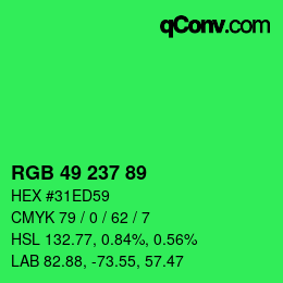 Farbcode: RGB 49 237 89 | qconv.com