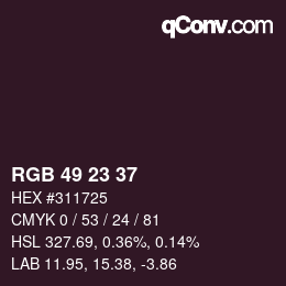 颜色代码: RGB 49 23 37 | qconv.com