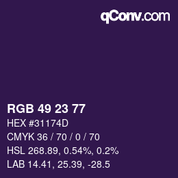Color code: RGB 49 23 77 | qconv.com
