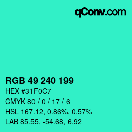 Color code: RGB 49 240 199 | qconv.com
