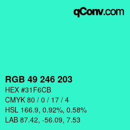 Color code: RGB 49 246 203 | qconv.com