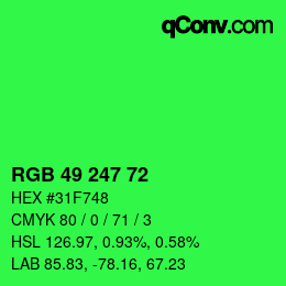 颜色代码: RGB 49 247 72 | qconv.com
