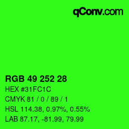 Farbcode: RGB 49 252 28 | qconv.com