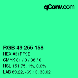 カラーコード: RGB 49 255 158 | qconv.com