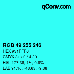 Color code: RGB 49 255 246 | qconv.com