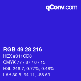 カラーコード: RGB 49 28 216 | qconv.com