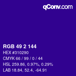 Color code: RGB 49 2 144 | qconv.com