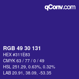 カラーコード: RGB 49 30 131 | qconv.com