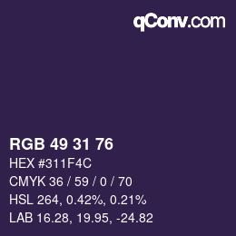 颜色代码: RGB 49 31 76 | qconv.com