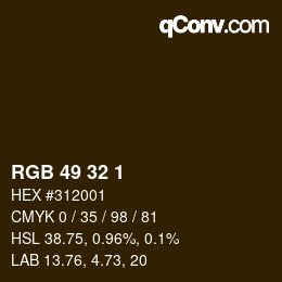 カラーコード: RGB 49 32 1 | qconv.com