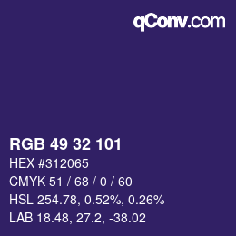 Color code: RGB 49 32 101 | qconv.com