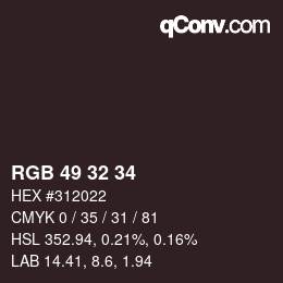 Color code: RGB 49 32 34 | qconv.com