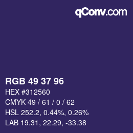 Color code: RGB 49 37 96 | qconv.com